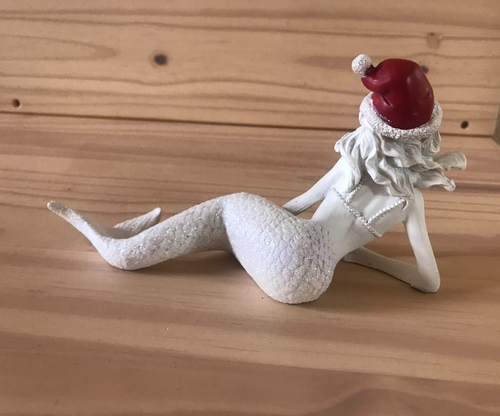Mermaid w Santa Hat Christmas Figurine Coastal Beach Mermaid Glitter Nautical - Picture 5 of 5