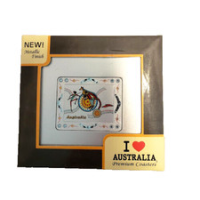 Set of 6 Metallic Souvenir Coasters each measuring 4" by 3 1/2" from Australia