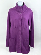 Athleta Cardigan Sweater Womens Large Purple Snap Up Style 879923 Pockets