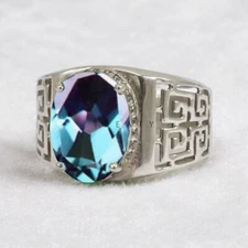 Alexandrite Oval Cut  Gemstone With 925 Sterling Silver Ring For Men's #597 *