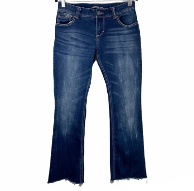 Amethyst Jeans Womens 5/6 Bootcut Raw Hem Dark Wash