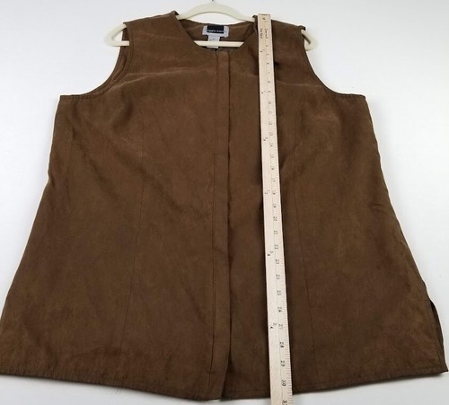 Maggie Barnes Vest Top Women’s 18W Brown Sueded Full Zipper Crewneck Lined - Picture 7 of 12