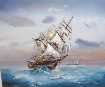 BRIAN PAK CLIPPER SHIP AND BIRDS OIL ON CANVAS SEASCAPE PAINTING | eBay