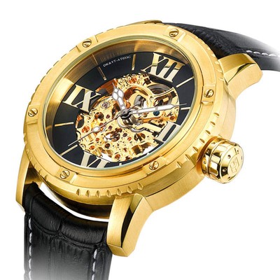 Antique Mechanical Tourbillon Watch with Perspective Window and Genuine Leather