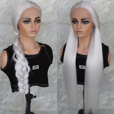 White Color Hair Lace Front Wigs Synthetic Pre Plucked Glueless Heat Resistant