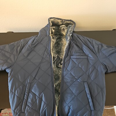 Supreme Men's Ice Blue Faux Fur Reversible Hooded Jacket Size US