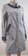 KAREN BROST LONDON Off White Pale Grey Black Zig Zag Pattern Lined Summer Coat