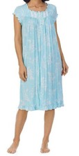 New 74 Eileen West Aqua/White Short Cap Sleeves SILKY Modal Waltz Nightgown L