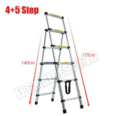 A-frame Folding Step Telescopic Ladder 4+5/5+6/6+7 Steps Aluminium Multi-Purpose