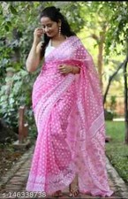 Soft Dhakai Jamdani Cotton Silk Saree Without Blouse Indian Women's Party Wear