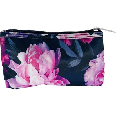 Modella Cosmetic Bag Small 7.5 x 5 x 1.5'' Nylon Black Pink Flora Zipl Makeup 