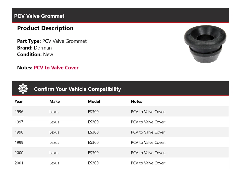 Para 1996-2001 Lexus ES300 Dorman PCV válvula ilhó 1997 1998 1999 2000 - Imagem 2 de 4
