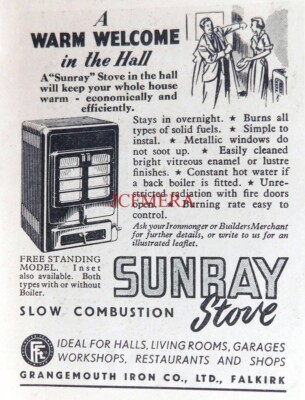 SUNRAY langsam brennender Festbrennstoffofen ANZEIGE: Kleindruck 1951 670/29