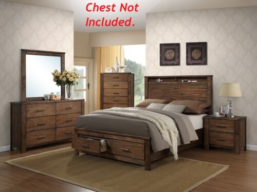 Beautiful Bedroom Oak Veneer 4pc Set Est King Size Bed Nightstand Dresser Mirror