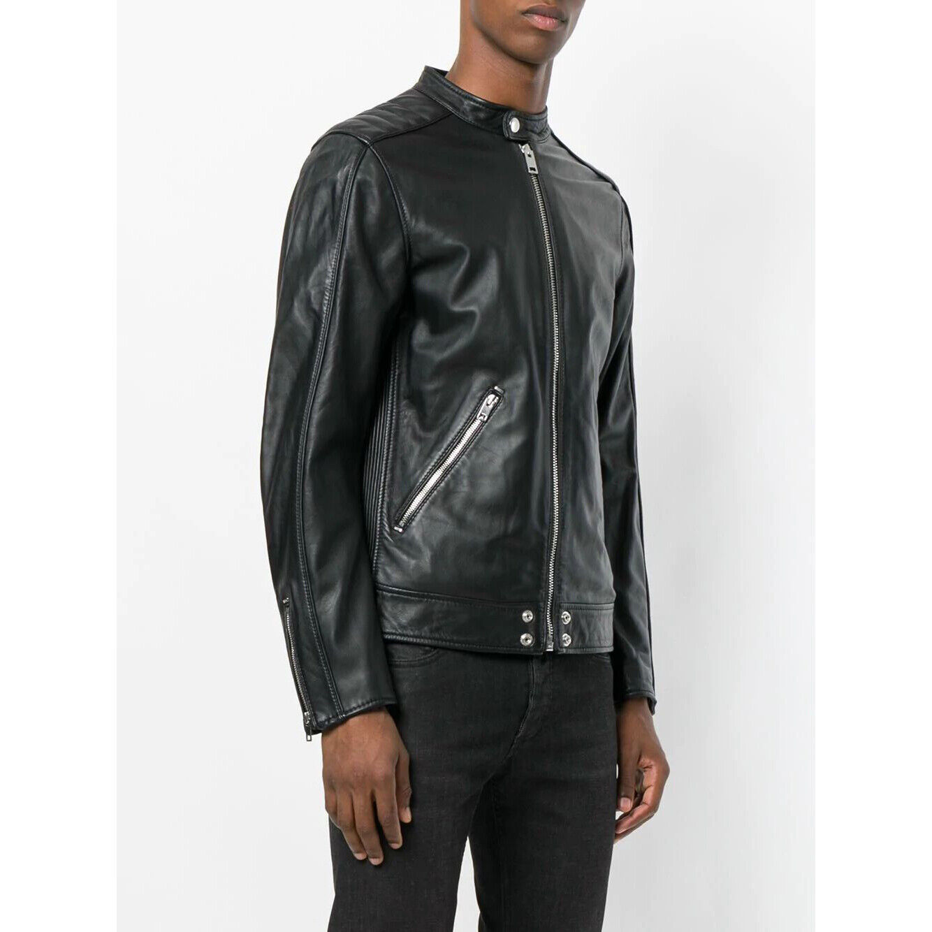 NWT Diesel Mens L - Quad Black Sheepskin Leather Jacket | eBay