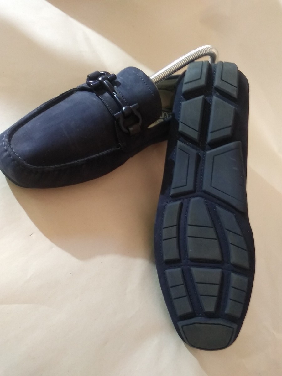 SALVATORE FERRAGAMO Guncini Moccasin Horse Beat Size 8 Blue Suede Driving Shoe SALVATORE FERRAGAMO Guncini Moccasin Horse Beat Size 8 Blue  main image 2