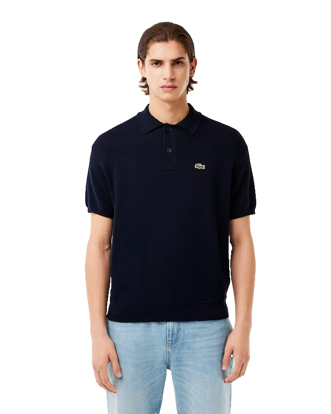 シャツ Lacoste Men's Navy Blue Relaxed Fit Heavy Short Sleeve Logo Polo