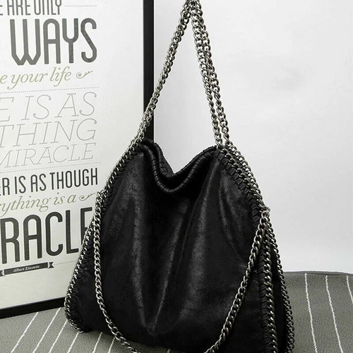 Woman Shoulder Bag Large Shoulder Black Color with Eco Leather Chains - Picture 12 of 21