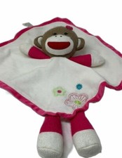 Baby Starters Knit Sock Monkey Security Blanket Lovey Rattle Floral Pink Satin