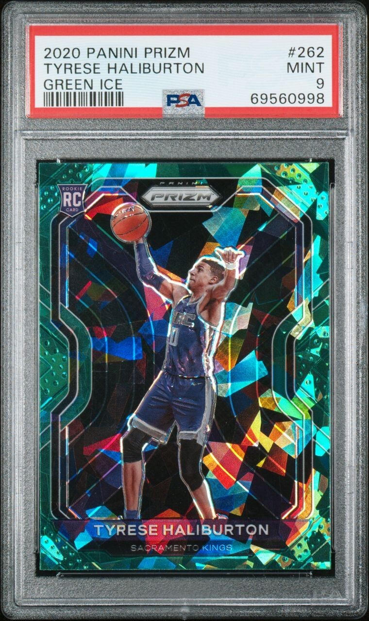 2020-21 Prizm Tyrese Haliburton Green Ice FANATICS EXCLUSIVE RC #262 SSP PSA 9
