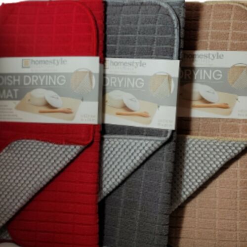 3 Homestyle Reversible Dish Drying Mat Absorbent Fast Drying 1 ea Gray Red Beige