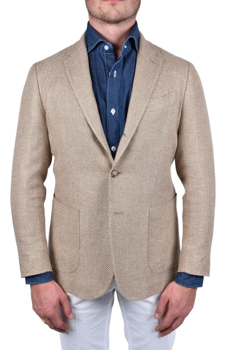 New $3.5K Stile Latino Attolini handmade blazer US 42 EU 52 silk linen cotton