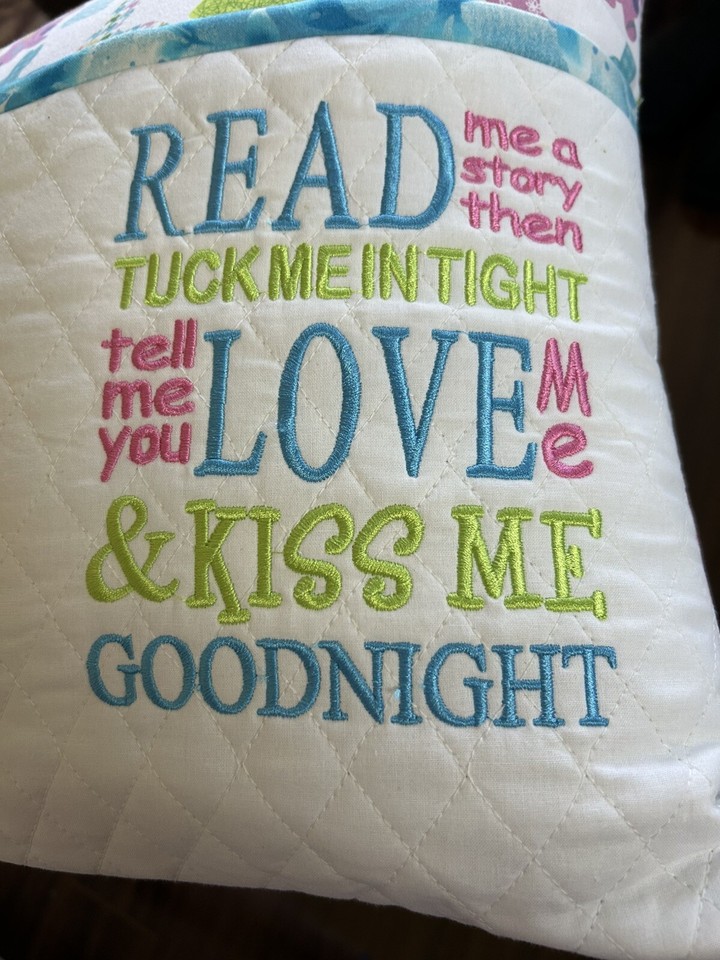 Bunny Pillow Cover/Insert Book Pajama Pocket Quilter Embroidered GIFT