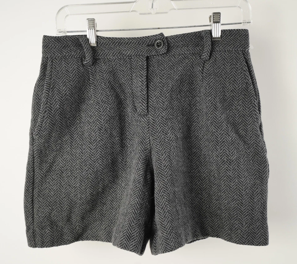 Vintage See By Chloe Sz 6 Wool Blend Tweed Bermuda Shorts High Waist Gray Pocket