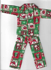 Homemade Doll Clothes-Christmas Stamps Print Button Pajamas fit Ken KC1