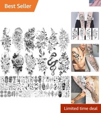 Waterproof 64-Sheet Temporary Tattoos - Fun Floral  Snake Designs for Parties