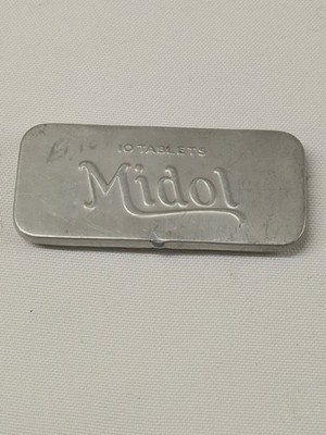 Vintage MIDOL Tin General Drug Co New York 2.75'' Metal Pill Box Case