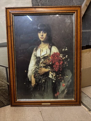 Alexei Alexeivich Harlamoff Framed Print of The Flower Girl Vintage 1840-1925