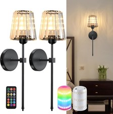 Battery Operated Crystal Wall Sconces Set of 2, Black Wireless.