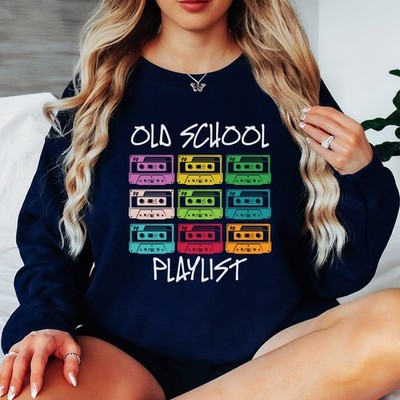 Old School Playlist 90er Retro Musik Damen Sweatshirt Kassette Pullover