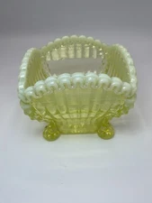 Northwood Alaska Vaseline Opalescent Footed Spooner Dish Glows 4” x 3.5” Uranium