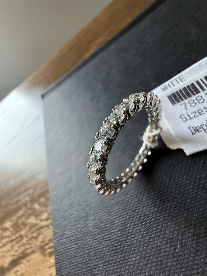 Suzy Levian Sterling Silver Princess Cut Cubic Zirconia Eternity Ring Size 8.5 - Image 2 of 4