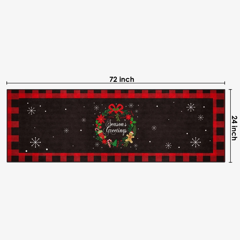 Alfombra Corredor Navidad A Cuadros Roja, Guirnalda Clásica Invierno 2'x 6' Área Antideslizante R... Foto 4 de 4