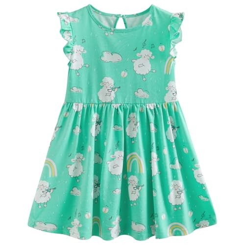 Kleinkind Mädchen Kleid Rüschenärmel Freizeit Print Kleider Kinder 8 Jahre süßes Schaf - Bild 3 von 8