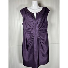 Jessica Howard Purple VNeck Embellished Ruched Front Shift Dress 12 Formal,Event