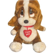 Sad Sam plush dog toy with a red heart Vintage Applause