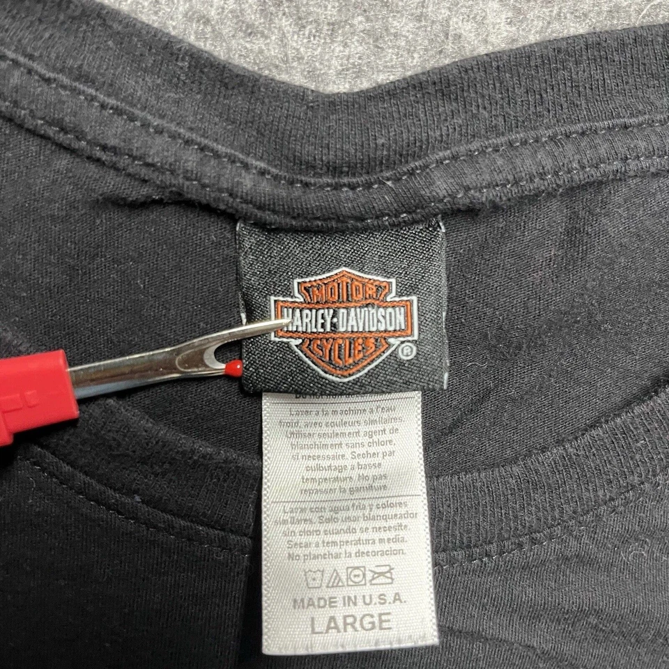 Camisa feminina Harley Davidson gola V manga curta grande preta algodão feita nos EUA - Imagem 3 de 4