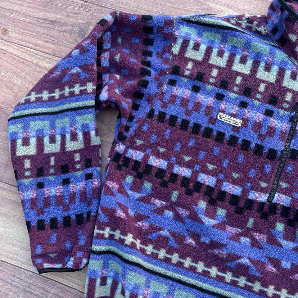 Pullover polar vintage Columbia 1/4 cremallera Western L hecho en EE. UU. para hombre púrpura azteca Foto 3 de 4