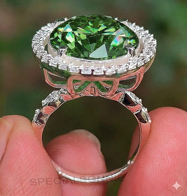 Gorgeous 23 Ct Certified Leaf Green Diamond Ring, Great Sparkle, FREE Studs