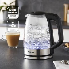 GEEPAS Illuminating Electric Glass Kettle 1.7L Cordless Jug Kettle 2200W Black
