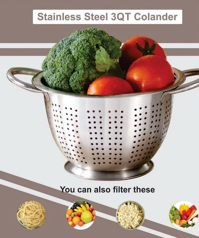 Stainless Steel 3 QT Multi-Use Strainer For Fruits & Vegetables