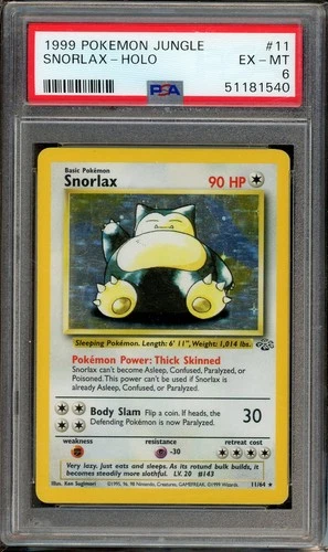 1999 Pokemon TCG Card Jungle #11 Snorlax Holo PSA 6
