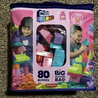 Mega Bloks Big Building Bag Pink Edition With 80 Blocks Toddler Toy Ages 1+ USA-