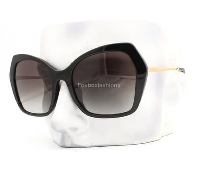 Dolce Gabbana DG 4399F 501/8G Sunglasses Polished Black Gold Metal Logo w/case 