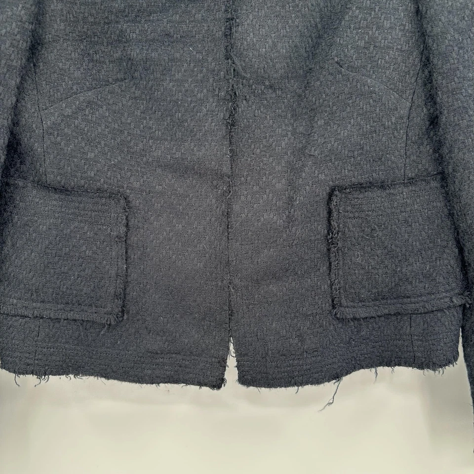 Chaqueta Walter para mujer 8 negros sin cuello frente abierto tweed boucle bolsillos con flecos Foto 2 de 4