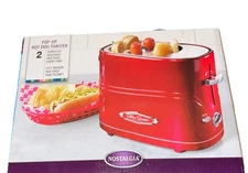 Nostalgia  Retro Red Pop-Up Hot Dog Toaster For 2 Hot Dogs/2 Buns. C1705. New